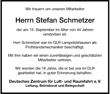 Traueranzeige von Stefan Schmetzer 