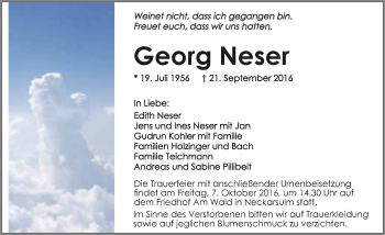 Traueranzeige von Gerorg Neser 