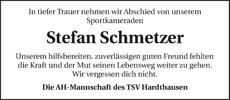  Traueranzeige für Stefan Schmetzer vom 21.09.2016 aus 