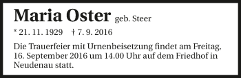 Traueranzeige von Maria Oster 