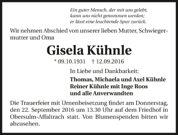 Traueranzeige von Gisela Kühnle 