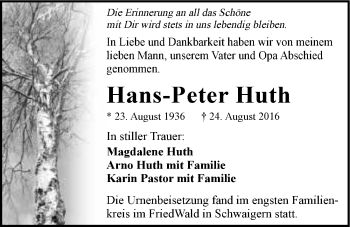 Traueranzeige von Hans-Peter Huth