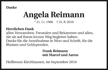 Traueranzeige von Angela Reimann 