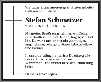 Traueranzeige von Stefan Schmetzer 