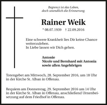 Traueranzeige von Rainer Weik 