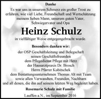 Traueranzeige von Heinz Schultz 
