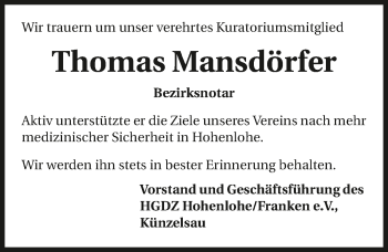 Traueranzeige von Thomas Mansdörfer 