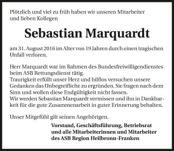 Traueranzeige von Sebastian Marquardt 