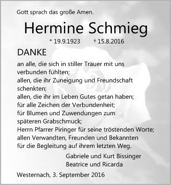 Traueranzeige von Hermine Schmieg 