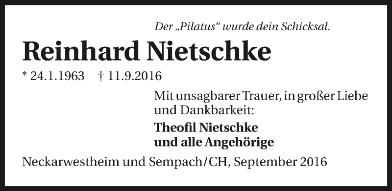  Traueranzeige für Reinhard Nietschke vom 24.09.2016 aus 