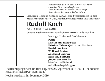 Traueranzeige von Rudolf Koch 