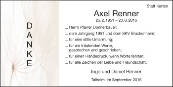 Traueranzeige von Axel Renner 