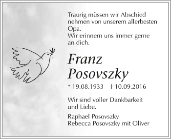 Traueranzeige von Franz Posovszky 
