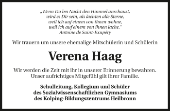 Traueranzeige von Verena Haag 