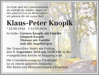 Traueranzeige von Klaus-Peter Knopik 