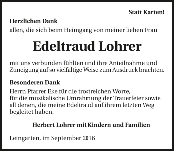 Traueranzeige von Edeltraud Lohrer 