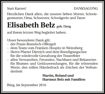 Traueranzeige von Elisabeth Belz 