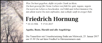 Traueranzeige von Friedrich Hornung 
