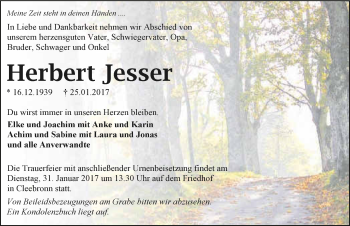 Traueranzeige von Herbert Jesser 