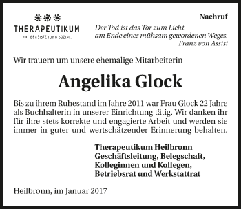 Traueranzeige von Angelika Glock 