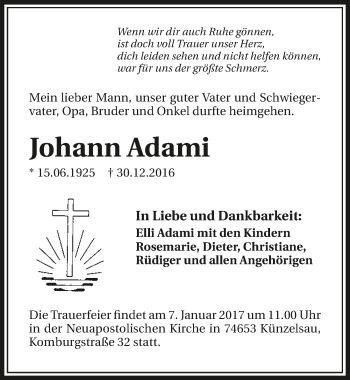 Traueranzeige von Johann Adami 