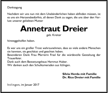 Traueranzeige von Annetraut Dreier 