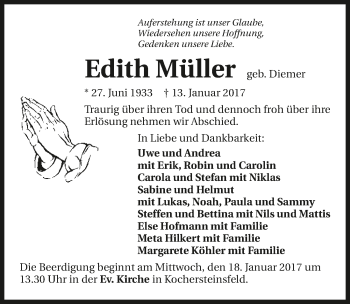 Traueranzeige von Edith Müller