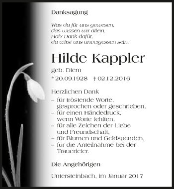 Traueranzeige von Hilde Kappler 