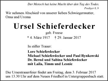 Traueranzeige von Ursel Schieferdecker 