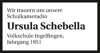 Traueranzeige von Ursula Schebella 