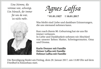 Traueranzeige von Agnes Laffsa 
