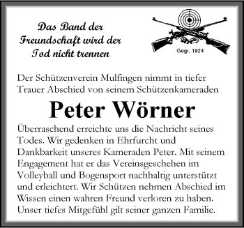 Traueranzeige von Peter Wörner 