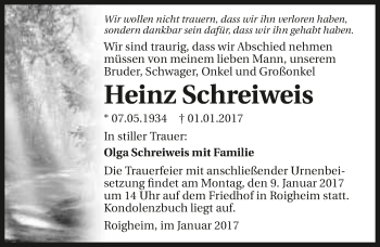 Traueranzeige von Heinz Schreiweis 