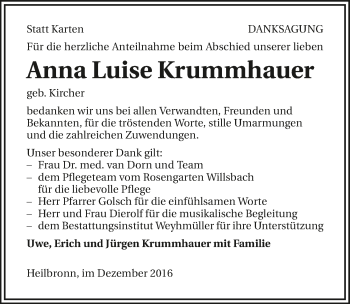 Traueranzeige von Anna Luise Krummhauer 