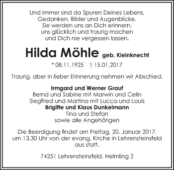 Traueranzeige von Hilda Möhle 
