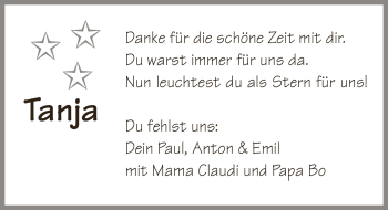 Traueranzeige von Tanja Schmalzbauer 