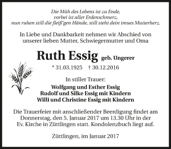 Traueranzeige von Ruth Essig 