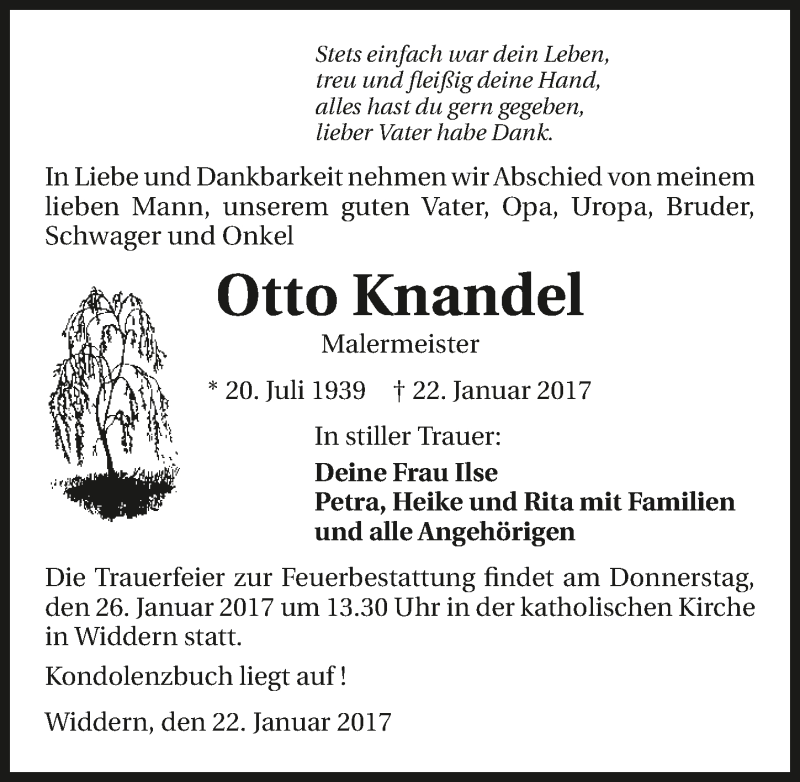  Traueranzeige für Otto Knandel vom 24.01.2017 aus 