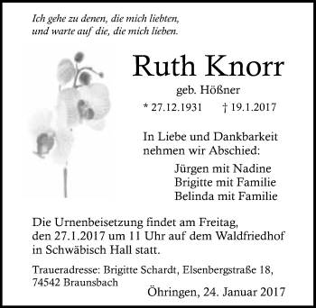 Traueranzeige von Ruth Knorr 
