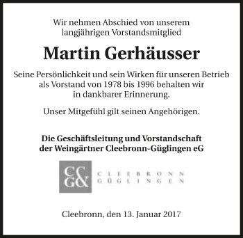 Traueranzeige von Martin Gerhäusser 