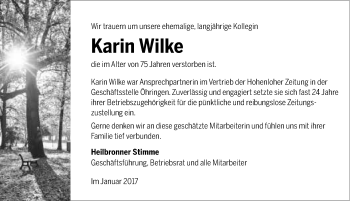 Traueranzeige von Karin Wilke 