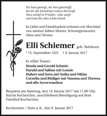 Traueranzeige von Elli Schiemer 