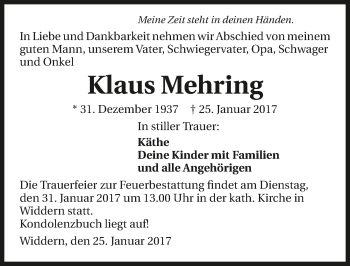 Traueranzeige von Klaus Mehring 
