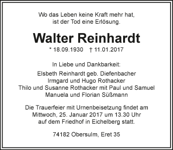 Traueranzeige von Walter Reinhardt 