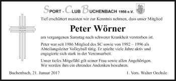 Traueranzeige von Peter Wörner 