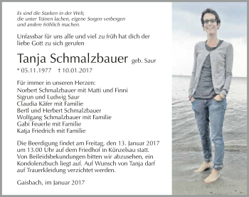 Traueranzeige von Tanja Schmalzbauer 