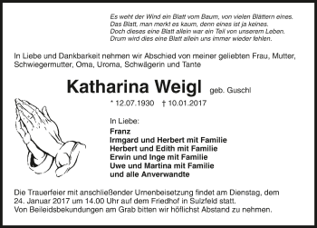 Traueranzeigen von Katharina Weigl | www.trauerundgedenken.de