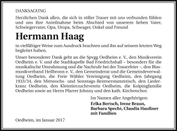 Traueranzeige von Hermann Haag 