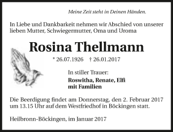 Traueranzeige von Rosina Thellmann 