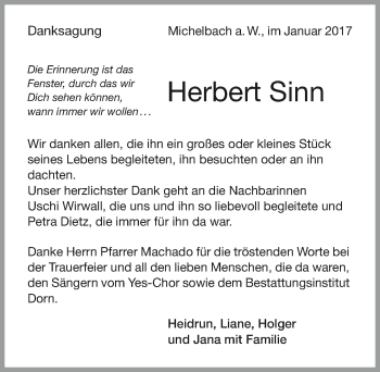 Traueranzeige von Herbert Sinn 